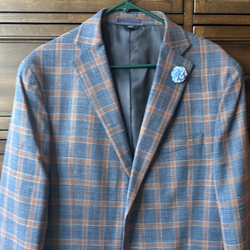 Jos. A. Bank Blue & Brown Plaid Wool Blend Sport Coat